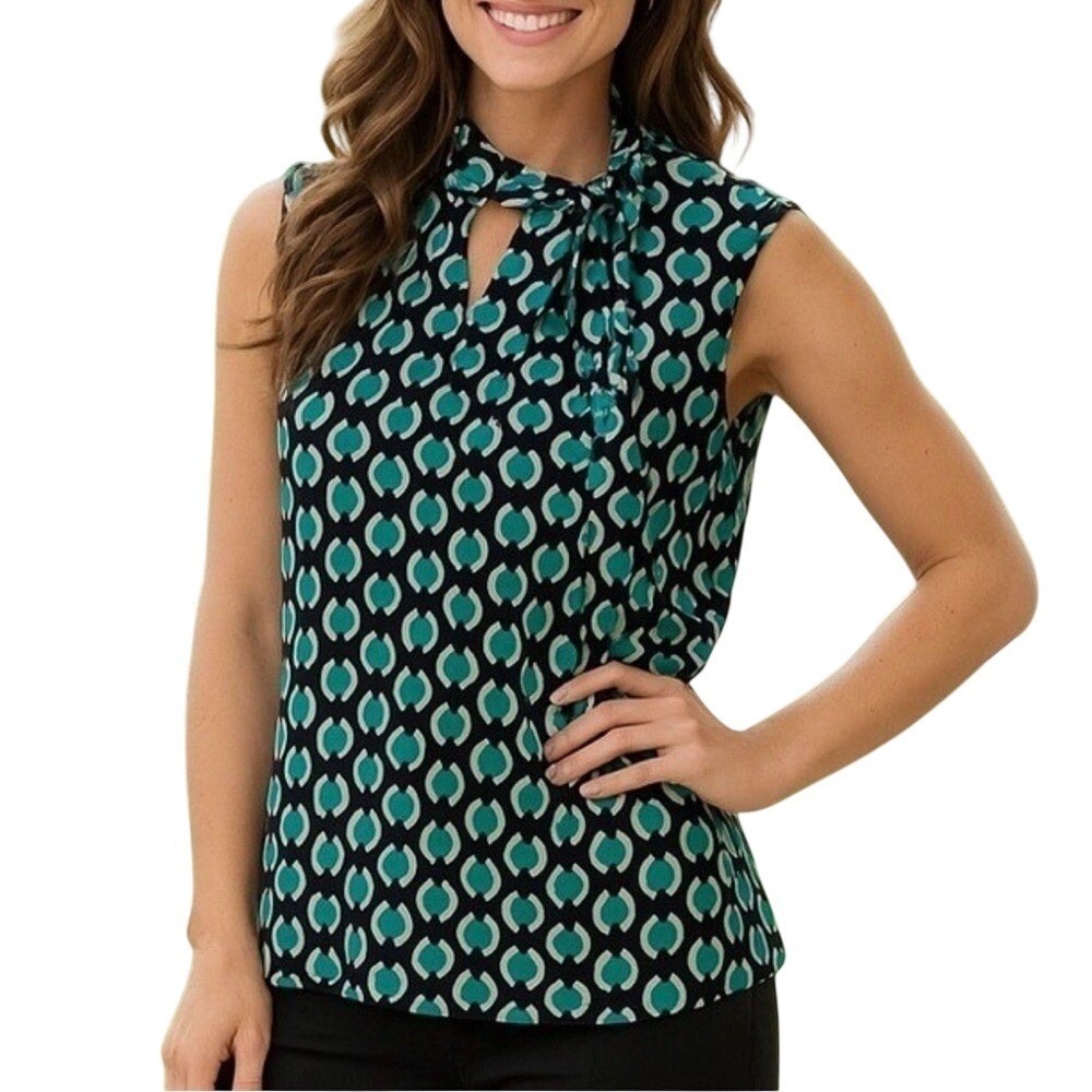 Worthington Green/Black Geometric Sleeveless Blouse Top Shirt
